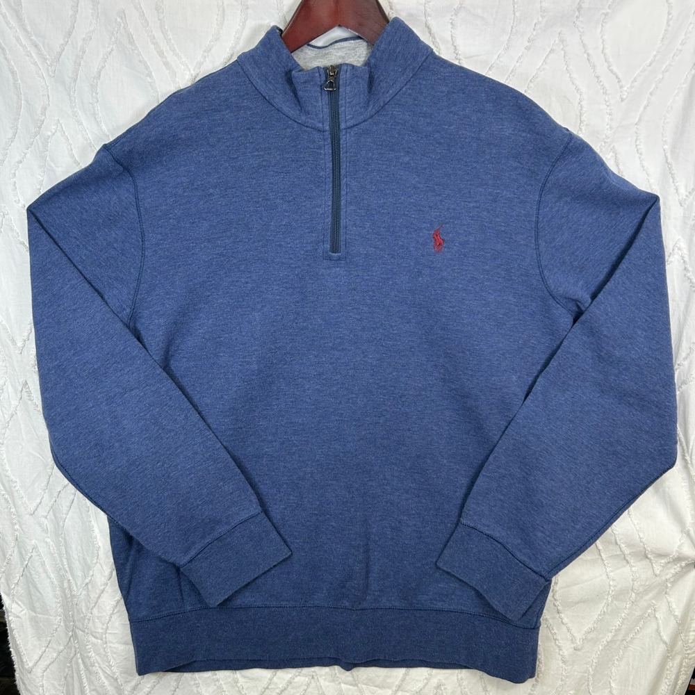 Polo Ralph Lauren Quarter Zip Pullover Mens LHeathered Blue Performance Pony